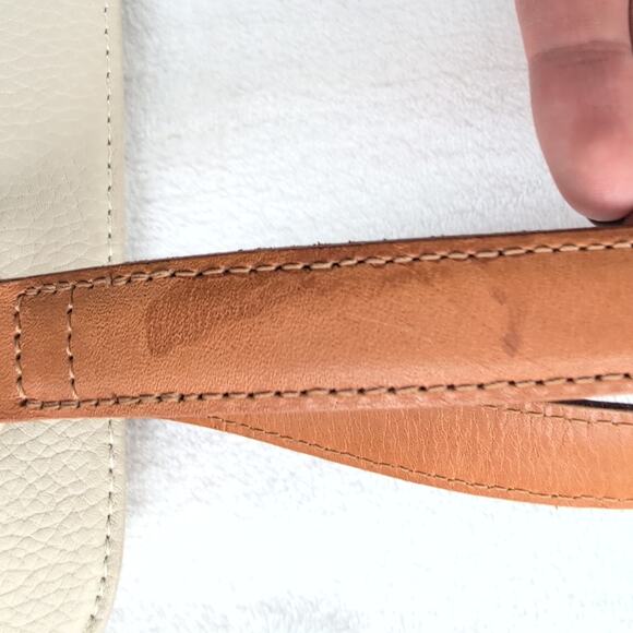 Y2K Early 2000's Fossil Satchel Purse Cream/Chestnut Handles Stitching - Picture 7 of 16